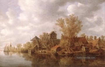 Dorf am Fluss Jan van Goyen Ölgemälde